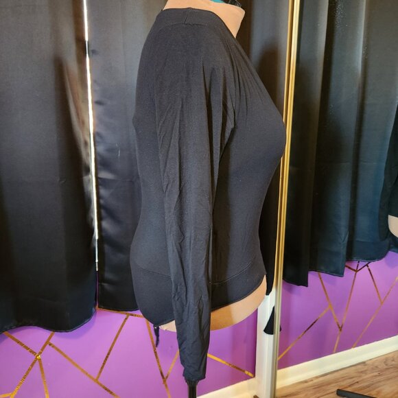 J Crew Long Sleeve Wrap Bodysuit Black XL - Picture 4 of 6